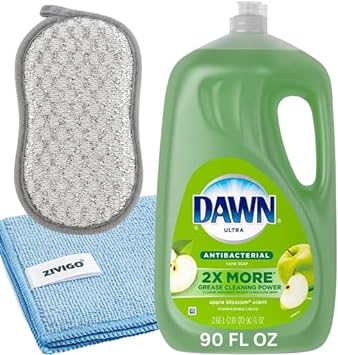 Dawn Dish Soap Ultra Dishwashing Liquid, Apple blossom Scent Dishwasher Detergent, Hand Soap & Dish Soap Refill, 90 FL OZ, Bundled with Dual-Sided Scrubbing Sponge, Duvilo