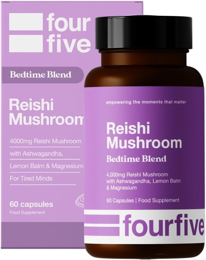 Fourfive Reishi Mushroom Supplement (4000Mg) Bedtime Blend With Ashwagandha & Magnesium, Calm Busy Minds & Reduce Tiredness And Fatigue - 60 Capsules