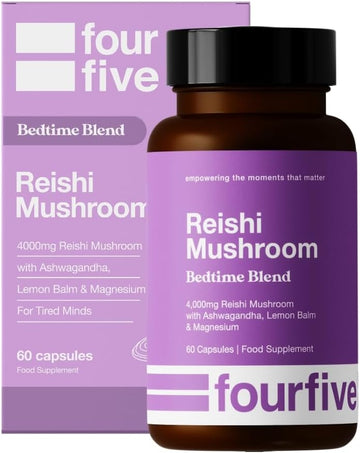 Fourfive Reishi Mushroom Supplement (4000Mg) Bedtime Blend With Ashwagandha & Magnesium, Calm Busy Minds & Reduce Tiredness And Fatigue - 60 Capsules