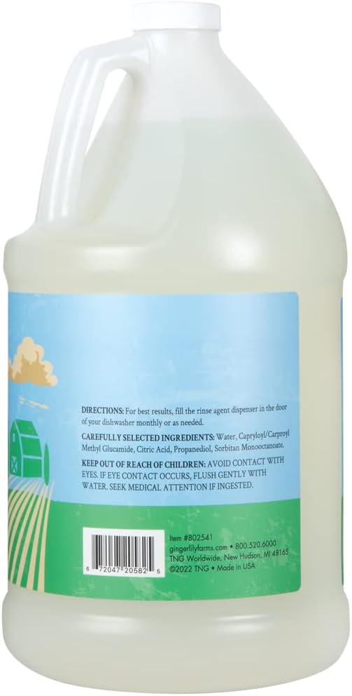 Ginger Lily Farms Botanicals Plant-Based 4-In-1 Dishwasher Rinse Aid, 100% Vegan & Cruelty-Free, Fragrance-Free, 1 Gallon (128 fl oz) Refill, 128.00 Fl Oz (Pack of 1)