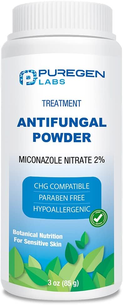 Puregen Labs Antifungal Powder with 2% Miconazole Nitrate for Common Fungal Infections Including Athlete?s Foot, Jock Itch and Ringworm, Talc Free, 3 oz (85g)