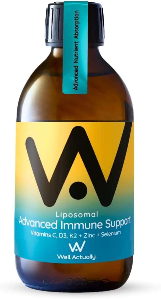 Well Actually Liposomal Advanced Immune Support (25 Servings) With Vitamin C D3 K2 Zinc & Selenium - High Strength Liquid Liposomal Vitamin C Supplement For Immunity – Vegan & Sugar Free