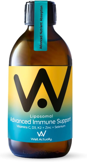 Well Actually Liposomal Advanced Immune Support (25 Servings) With Vitamin C D3 K2 Zinc & Selenium - High Strength Liquid Liposomal Vitamin C Supplement For Immunity – Vegan & Sugar Free