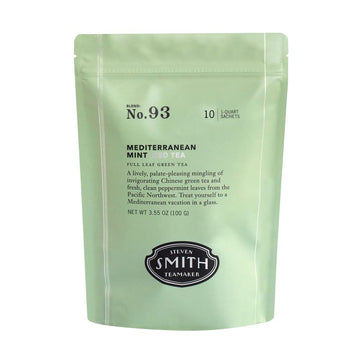 Smith Teamaker Mediterranean Mint Iced Tea No. 93, Refreshing, Caffeinated, Sustainably Grown Organic Full Leaf Green Iced Tea, 10 Count, 1 Quart Sachets
