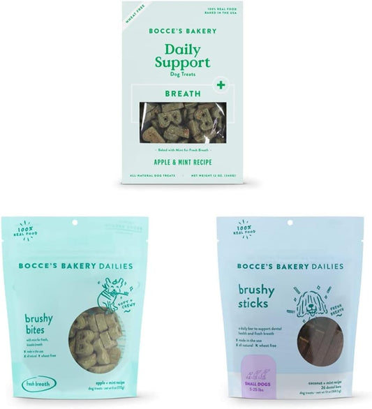 Bocce's Bakery Fresh Kisses Assorted Treat Bundle for Small Dogs, Wheat-Free Dog Treats, Made with Real Ingredients, Baked in The USA, Supports Oral Health, All-Natural : Pet Supplies