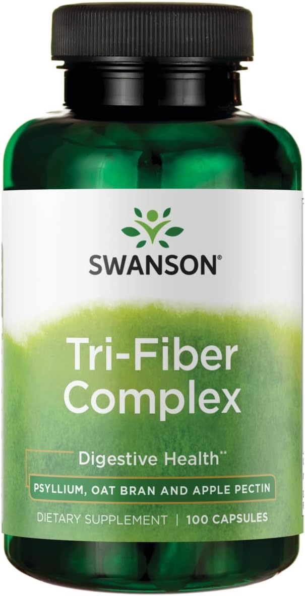 Swanson Tri-Fiber Complex - Digestive Health Supplement Made With Psyllium, Oat Bran, &' Apple Pectin - (100 Capsules)