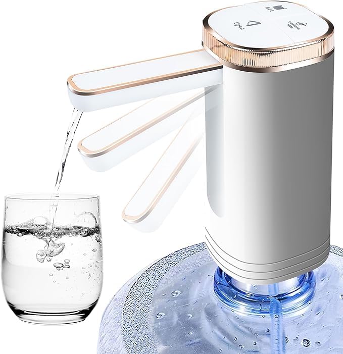 Water Dispenser USB Rechargeable-oldable Automatic Water Dispenser with 2 Food Grade Silicone Tubes, Remove The Adapter Ring Before Use, for 1-5 Bottles