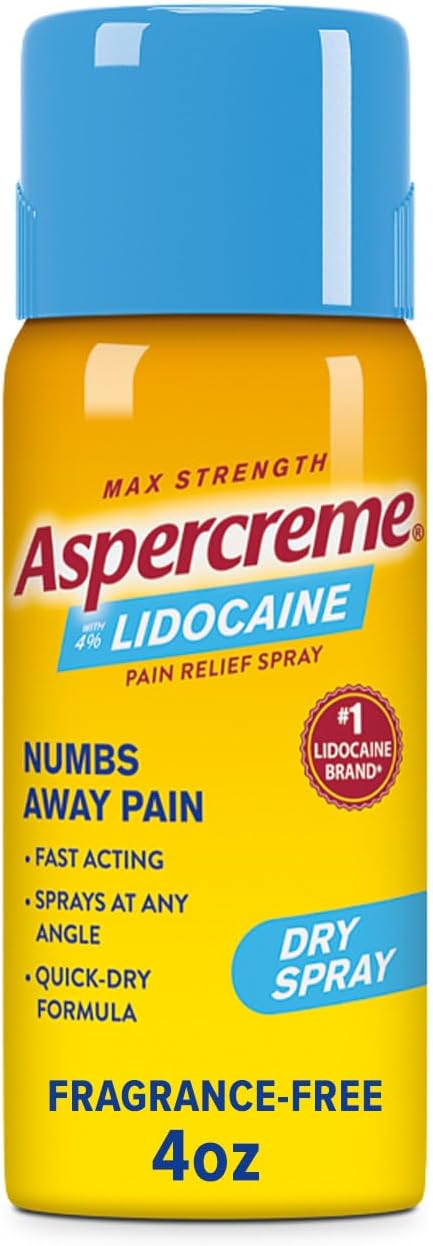 Aspercreme Max Strength Lidocaine Pain Relief Dry Spray 4 oz. Odor Fre