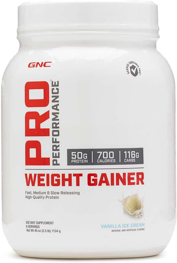 Gnc Pro Performance Weight Gainer Protein Powder, 50G Protein, High Calorie, 700 Calories, Supports Mass And Muscle Recovery, Mct, Bcaa, 3Rd Party Tested, Double Strawberries And Cream, 6 Servings