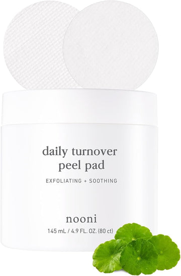 Nooni Korean Facial Peel Toner Pads - Daily Turnover Peel Pad 80 Pads - Aha(Glycolic Acid, Lactic Acid) Dual Resurfacing Pads For Glass Skin, Exfoliates Blackhead, Reduces Fine Lines With Panthenol