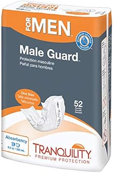 Tranquility Male Guards, Premium Incontinence Shields For Maximum Absorbency, Adhesive Strip For Secure Placement, Discreet Design, One Size, 52Ct Bag