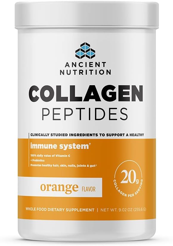 Ancient Nutrition Collagen Peptides, Vitamin C And Probiotics, Hydrolyzed Collagen Peptides Powder For Healthy Immune System Support, Orange, Keto Friendly, 12 Servings, 20G Collagen Per Serving