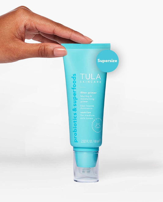 Tula Skin Care Face Filter Blurring And Moisturizing Primer - Supersize Sunrise, Evens The Appearance Of Skin Tone & Redness, Hydrates & Improves Makeup Wear, 2.02Fl Oz