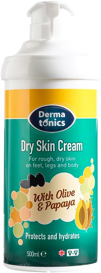 Dermatonics Natural Care Dry Skin Cream -Enriched With 10% Urea, Olive And Papaya Extracts, Long-Lasting Hydration And A Gentle Scent For Smooth, Supple Skin,Vegan-Friendly, 500 Ml