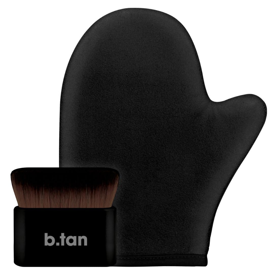 b.tan Blending Brush & Body Mitt Bundle | Airbrushd Blending Brush with I Don't Want Tan On My Hands Self Tanning Applicator Mitt