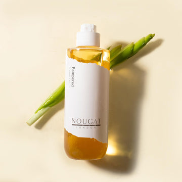 Nougat London Pampered Shower Oil, Makeup & Sunscreen Removal, Free-From Formular, Oil-To-Milky Lather, Cleanse Without Drying With Luxury Botanical Oils, Delicate Perfume,Smooth Skin,Vitamin E