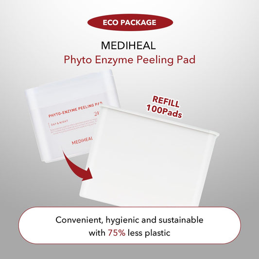 (Only Refill) Mediheal Phyto Enzyme Peeling Pad (90 Pads) - Pore Tightening Pads To Control Sebum - Vegan Gauze Pad