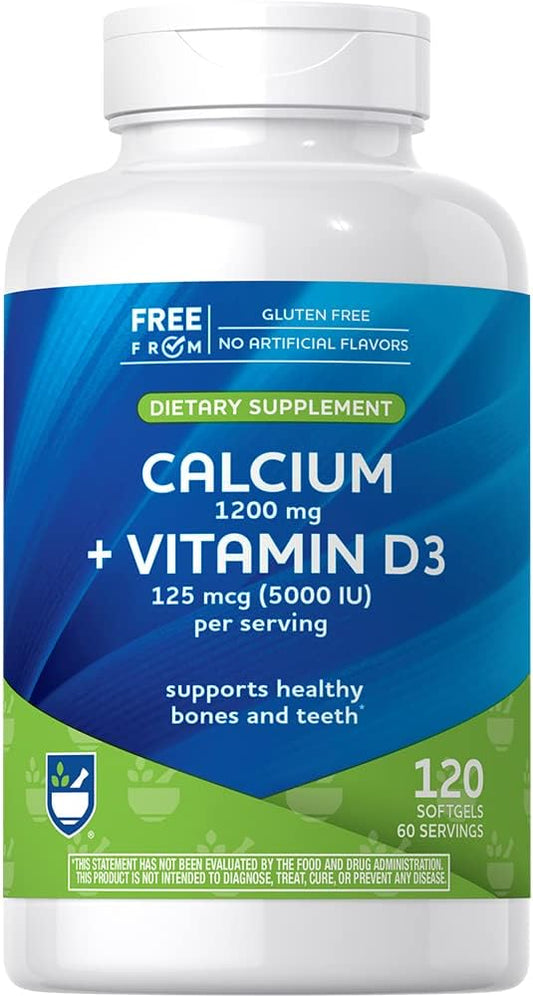 Rite Aid Calcium + Vitamin D3 Softgels, 120 Count, to Support Strong Bones and Immune Health, for Adults : Health & Household