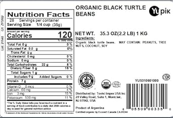 Yupik Organic Black Turtle Beans, 2.2 Lb, Non-Gmo, Vegan, Gluten-Free , Pack Of 1