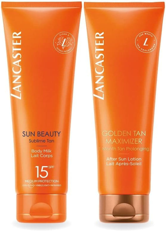 Lancaster Protect & Tan Jumbo Set | Sun Beauty Body Milk SPF15 250ml + Golden Tan Maximiser After Sun 250ml : Amazon.co.uk