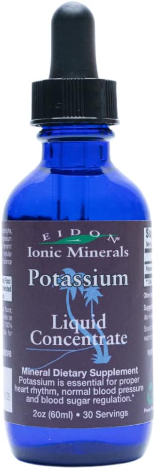 Eidon Ionic Minerals Liquid Potassium Supplement - Potassium Chloride Drops, Essential Electrolyte for Cell Function, Bioavailable Ionic Minerals, All Natural, No-Preservatives or Additives - 2 oz