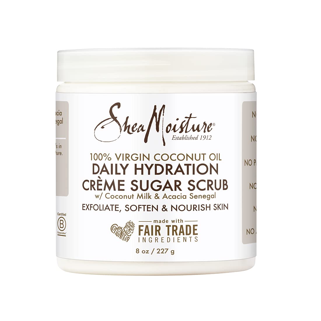 Sheamoisture Daily Hydration Crème Sugar Scrub Care For Dry Skin 100% Virgin Coconut Oil Acacia Senegal Exfoliating Scrub, Coffee, 8 Oz