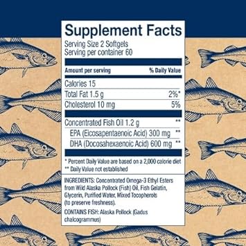 Wiley's Finest Wild Alaskan Fish Oil Prenatal DHA - 900mg EPA and DHA Omega-3s for Pregnant Women and Nursing Mothers - 120 Softgels (60 Prenatal Vitamin Servings)