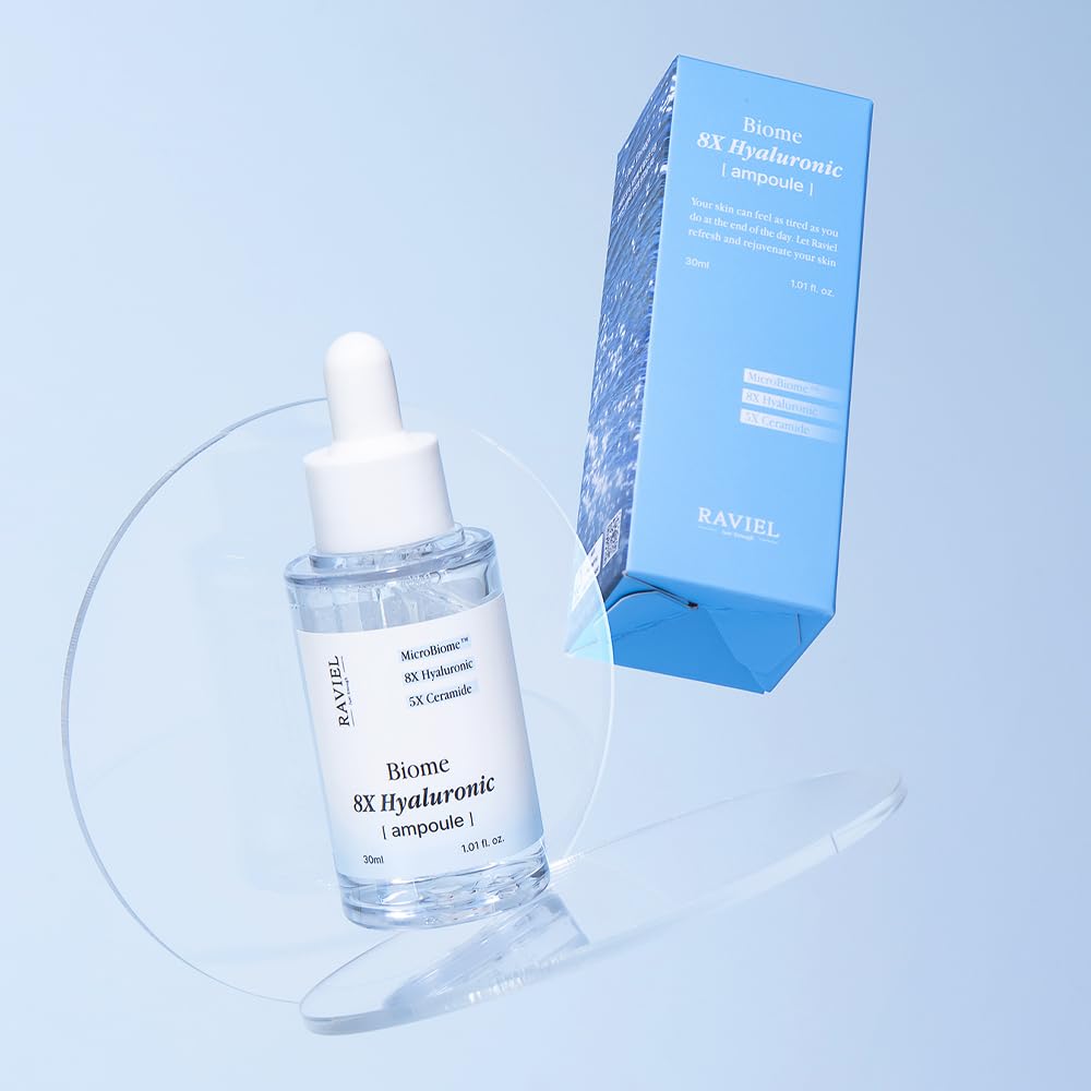 Raviel Biome 8X Hyaluronic Ampoule | Long-Lasitng Hydration & 5X Ceramide Barrier Serum For Sensitive Skin | Korean Skincare (1.01 Fl Oz)