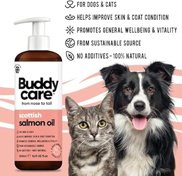Buddycare Salmon Oil - 500ml - Natural Supplement for Dogs & Cats - Rich in Omega-3 Fatty Acids for a Healthy Coat and Skin :Pet Supplies