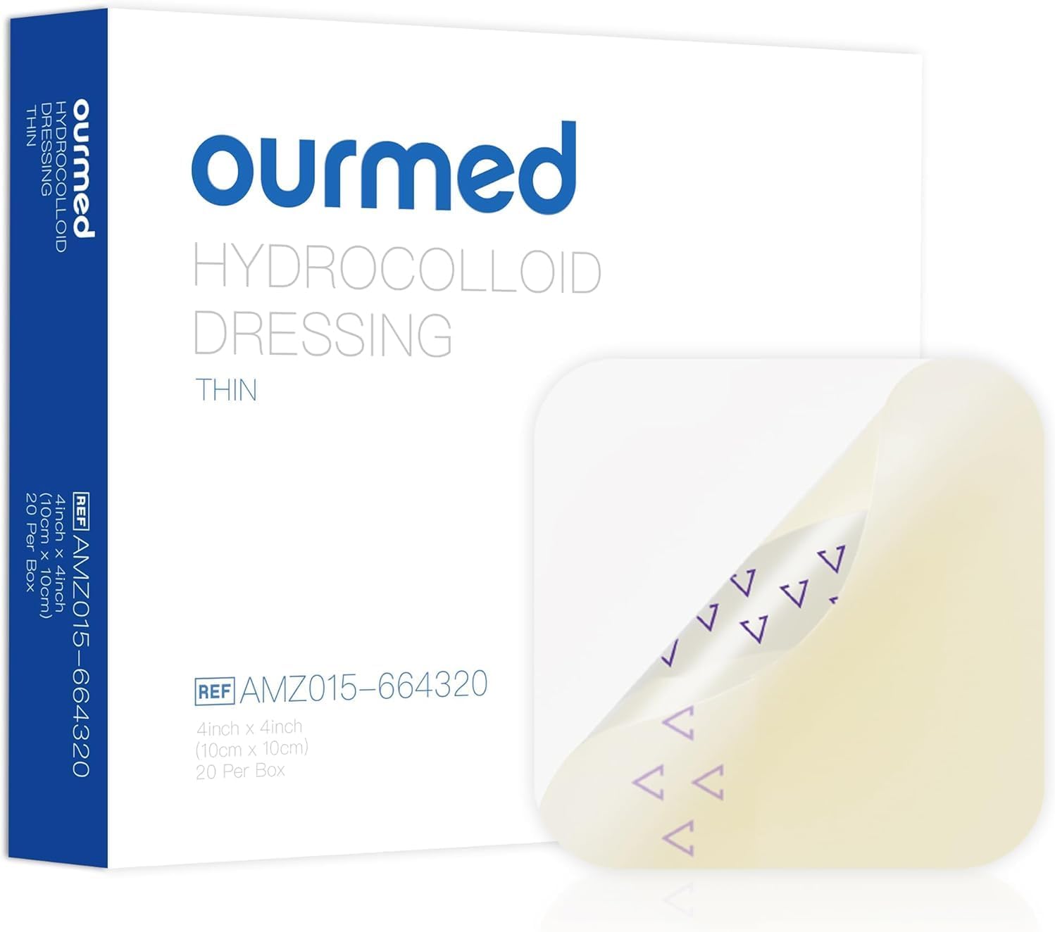 Ourmed Hydrocolloid Dressing 10Cm X 10Cm, 20 Packs, 0.3Mm Thickness, Extra Thin Waterproof Plasters, Adhesive Bandages For Light Exudate Wound, Blister, Acne, Superficial Wound Care