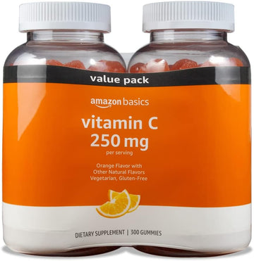 Amazon Basics Vitamin C 250 Mg Gummies, Orange, 300 Count (2 Packs Of 150), 2 Per Serving (Previously Solimo)