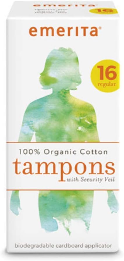 Emerita 100% Organic Cotton Tampons w/Applicator | No Chlorine (16 CT Regular)