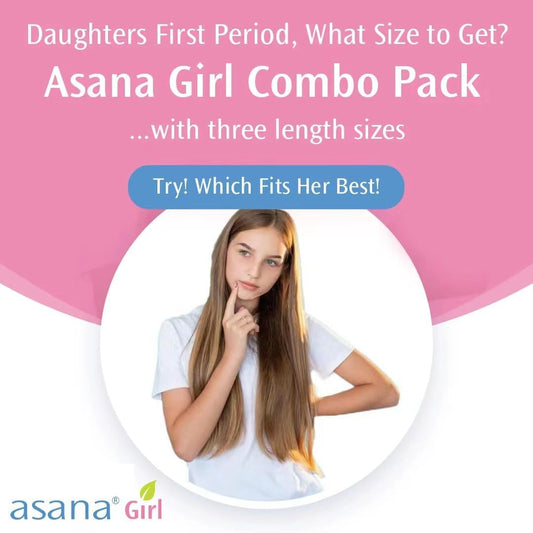 Asana Natural Teen Period Pads Combo Pack (Mini, Mini Long, Liner, and Women Reg - Chlorine Free & Chemical Free, Organic Cotton Cover (Tween, Teen 64 Count)