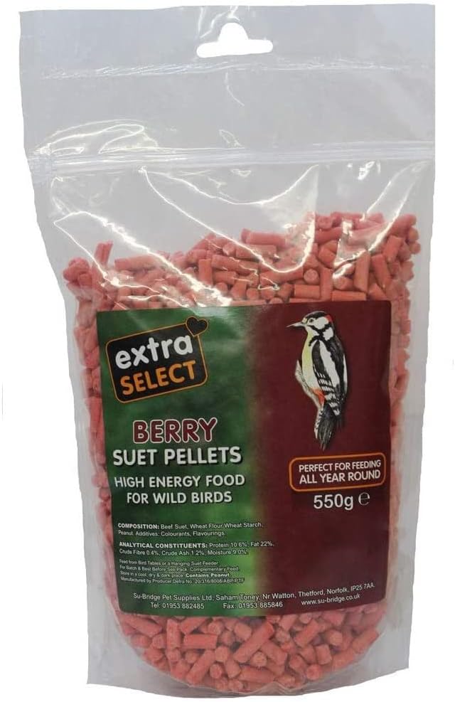 Extra Select Berry High Energy Suet Pellets Wild Bird Food - Protein, Fat Rich Year-Round Feeding - 550 g?08WB028