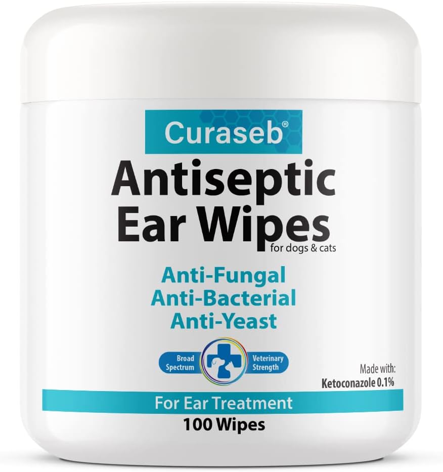Curaseb Cat & Dog Ear Infection Treatment Wipes – Soothes Itchy & Inflamed Ears – Cleans Debris and Buildup – 100 Count