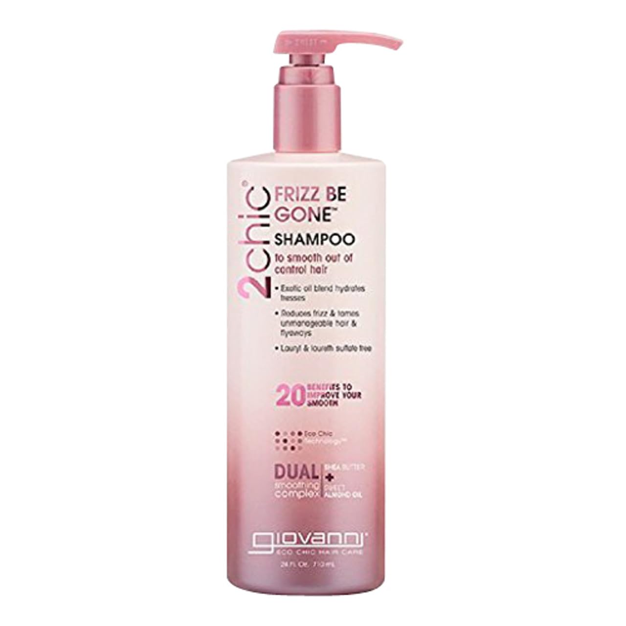 Giovanni 2Chic Frizz Be Gone Shampoo - Anti Frizz Natural Hair Smoothing Formula With Shea Butter & Sweet Almond Oil, Macadamia, Coconut, Sulfate & Paraben Free, Color Safe - 24 Oz