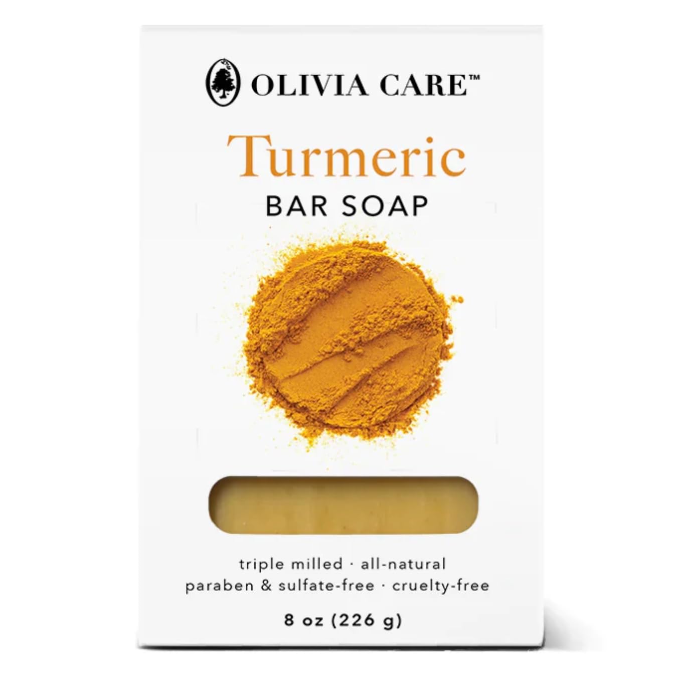 Olivia Care Turmeric Bar Soap -Natural, Vegan & Organic - For Face & Body Exfoliate, Hydrate, Moisturize & Deep Clean - Triple-Milled - Infused With Antioxidants - 8 Oz