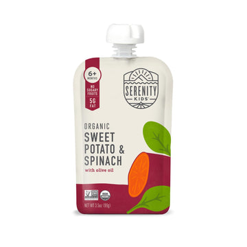 Serenity Kids 6+ Months Veggie Puree Baby Food Pouches - Usda Organic - No Sugary Fruits Or Added Sugar - Allergen Free - 3.5 Oz Bpa-Free Pouch - Sweet Potato & Spinach - 6 Count - Sweet Potato Puree