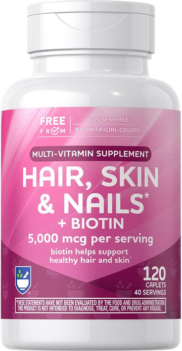 Rite Aid Hair, Skin & Nails Caplets 5000Mcg Of Biotin 120 Count, Support Healthy And Strong Hair, Skin & Nail Growth, With Vitamin B