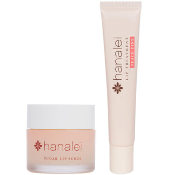 Hanalei Sugar Lip Scrub And Lip Treatment In Peach Pink Bundle | Made With Raw Cane Sugar And Real Hawaiian Kukui Nut Oil (Cruelty Free, Paraben Free)