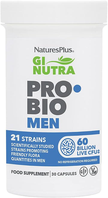 NaturesPlus GI Natural Probiotic Men - 30 Capsules - Digestive & Prostate Health, Immune Strength - Includes Saw Palmetto - Gluten Free - 30 Servings
