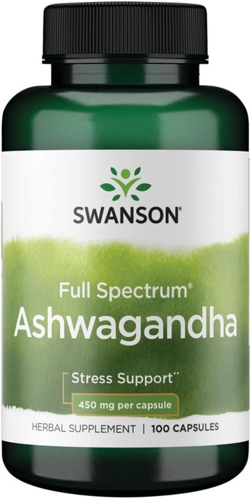 Swanson Ashwagandha Powder Supplement-Ashwagandha Root & Aerial Parts Supplement Promoting Stress Relief & Energy Support-Ayurvedic Supplement for Natural Wellness (100 Capsules, 450mg Each)