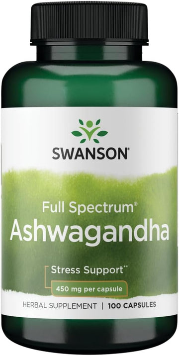 Swanson Ashwagandha Powder Supplement-Ashwagandha Root & Aerial Parts Supplement Promoting Stress Relief & Energy Support-Ayurvedic Supplement For Natural Wellness (100 Capsules, 450Mg Each)