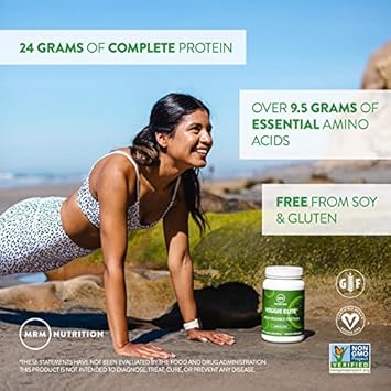 MRM Nutrition Veggie Elite Performance Protein | Salted Caramel Flavored| Plant-Based Protein| Easy to Digest | with BCAAs| Vegan + Gluten-Free | Clinically Tested| Digestive enzymes | 30 Servings : Health & Household