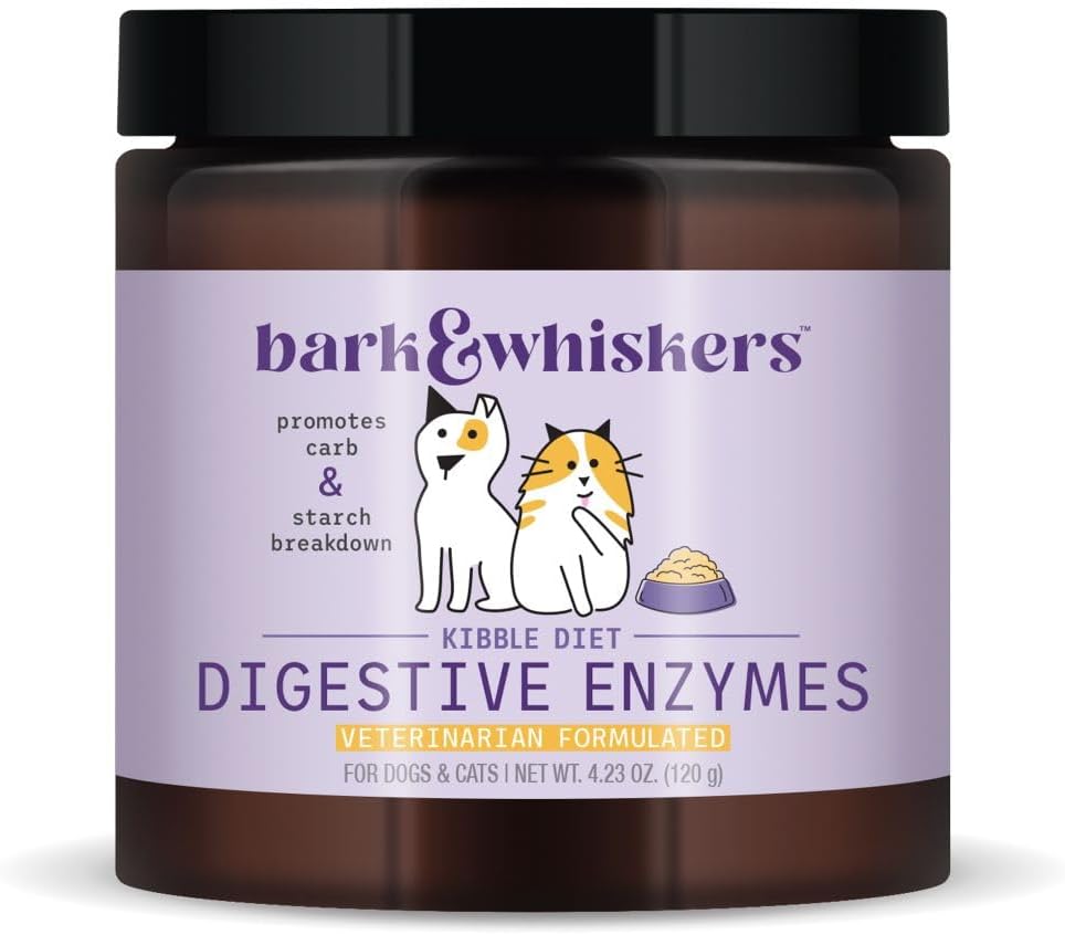 Bark & Whiskers Digestive Enzymes Kibble Diet, for Dogs & Cats, 4.23 oz. (120 g), 150 Scoops, Promotes Carb & Starch Breakdown, Veterinarian Formulated, Non-GMO, Dr. Mercola