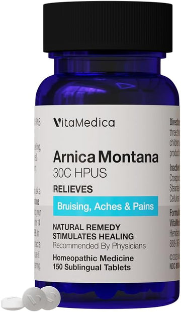 Vitamedica Arnica Montana 30C Rapid Dissolve Tablets For Natural Pain, Bruising, And Swelling Support - Homeopathic Medicine For Injury And Surgery Recovery - 150 Ct - 50 Servings