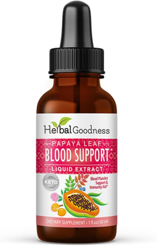 Papaya Leaf Blood Support Supplement 1oz - Natural Aid for Cardiovascular Health and Blood Circulation - Premium Formula with Glycerin - Gluten-Free, and Vegan