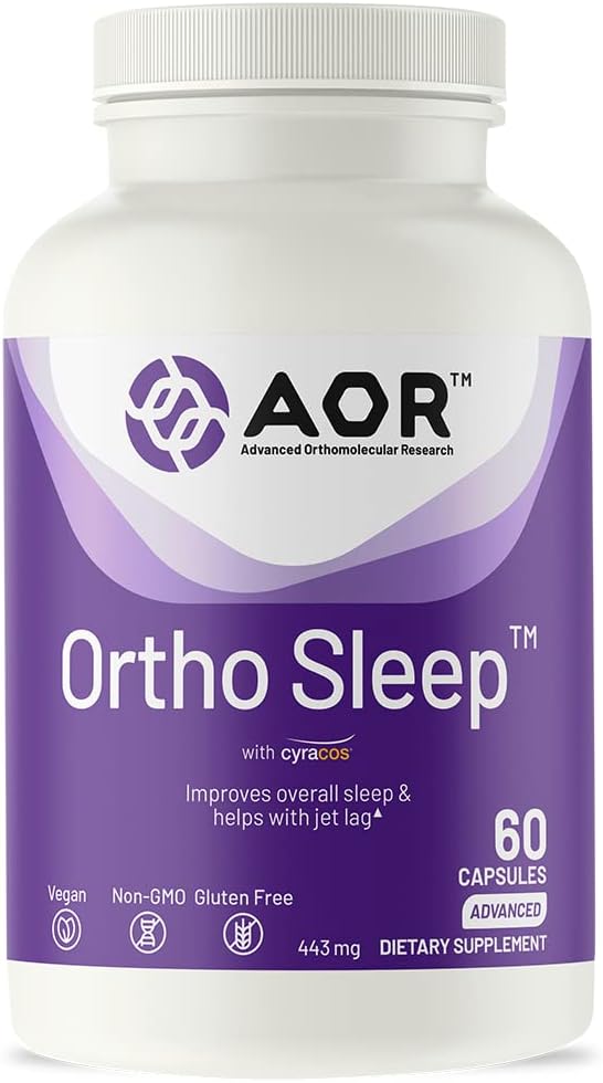 AOR, Ortho Sleep, Improves Overall Sleep & Helps with Jet lag, Natural Supplement with GABA, Melatonin, L-Theanine, Vegan, 30 Servings (60 Capsules)