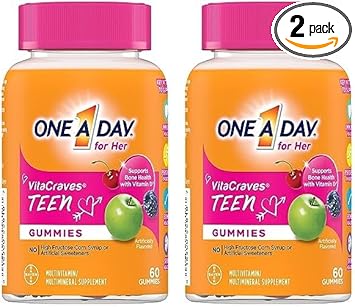 One A Day Teen For Her Multivitamin Gummies, Gummy Multivitamins With Vitamin A, C, D, E And Zinc For Immune Health Support, Physical Energy & More, 60 Count (Pack Of 2)