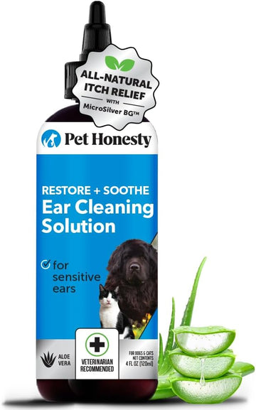 Pet Honesty Restore + Soothe Ear Cleaner For Dogs & Cats, Soothes Itching, Gentle On Sensive Ears, Irritation And Aches (Aloe Vera) - 4Oz
